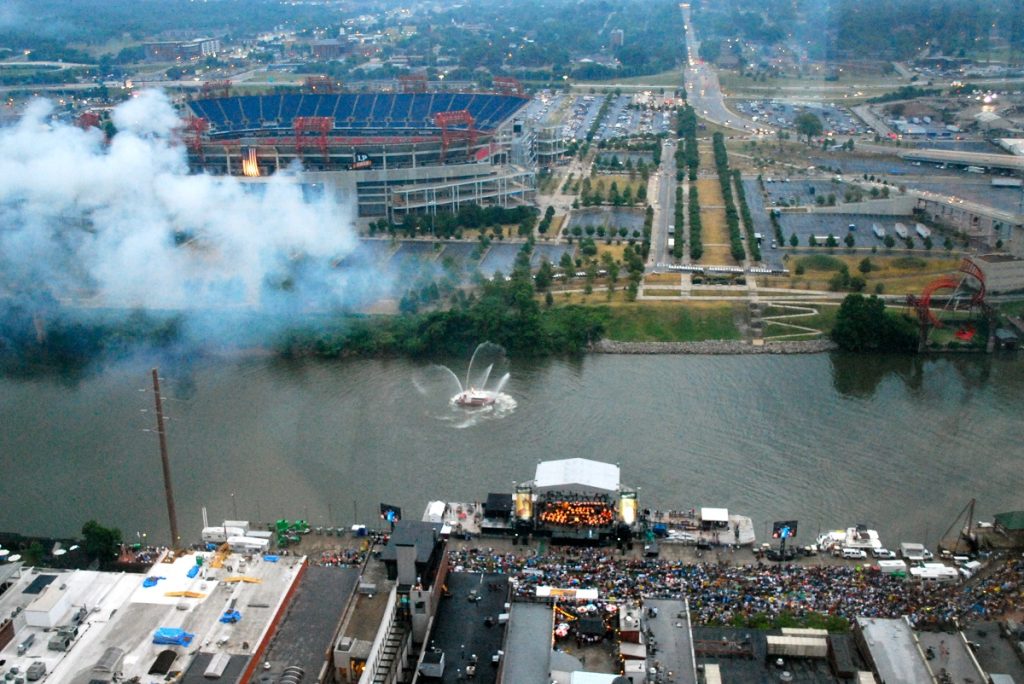 Aerial view of a fireboat in Nashville