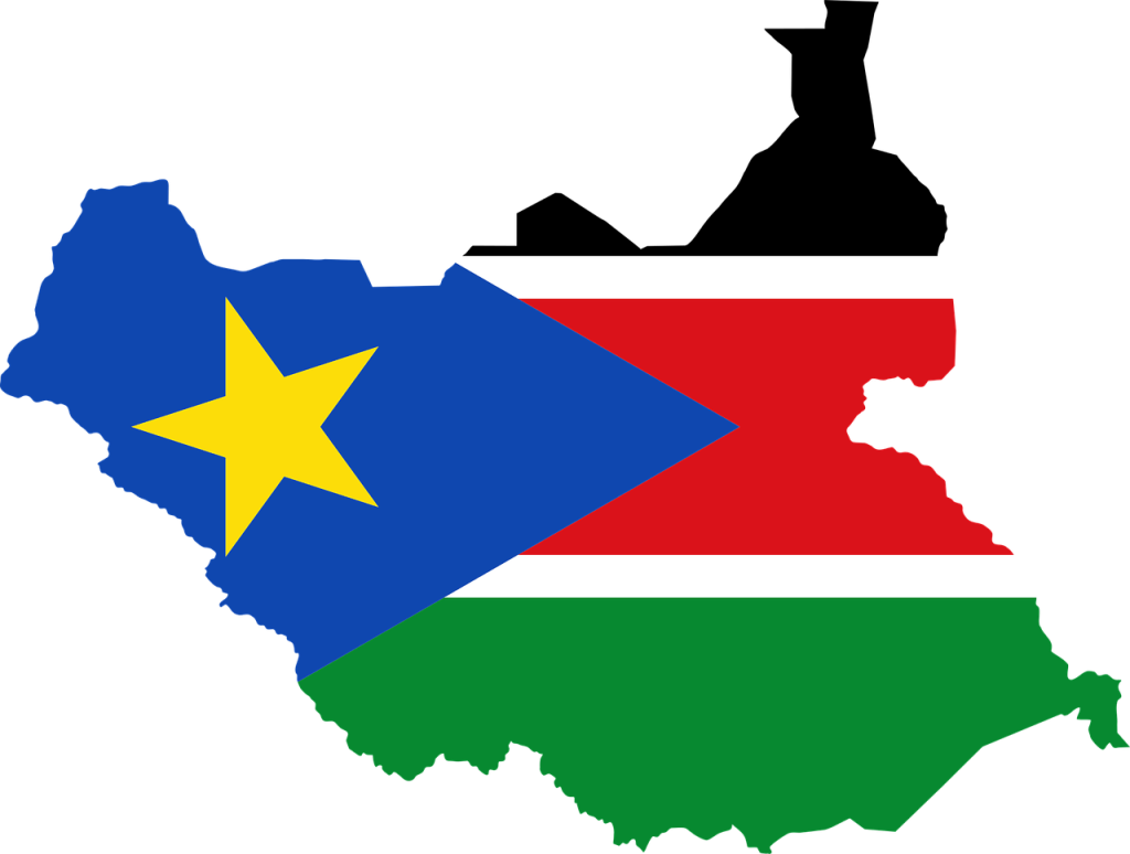 south sudan, flag, map